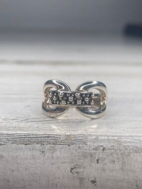 Michael Dawkins Sterling Silver Caviar Buckle Sculptural Ring